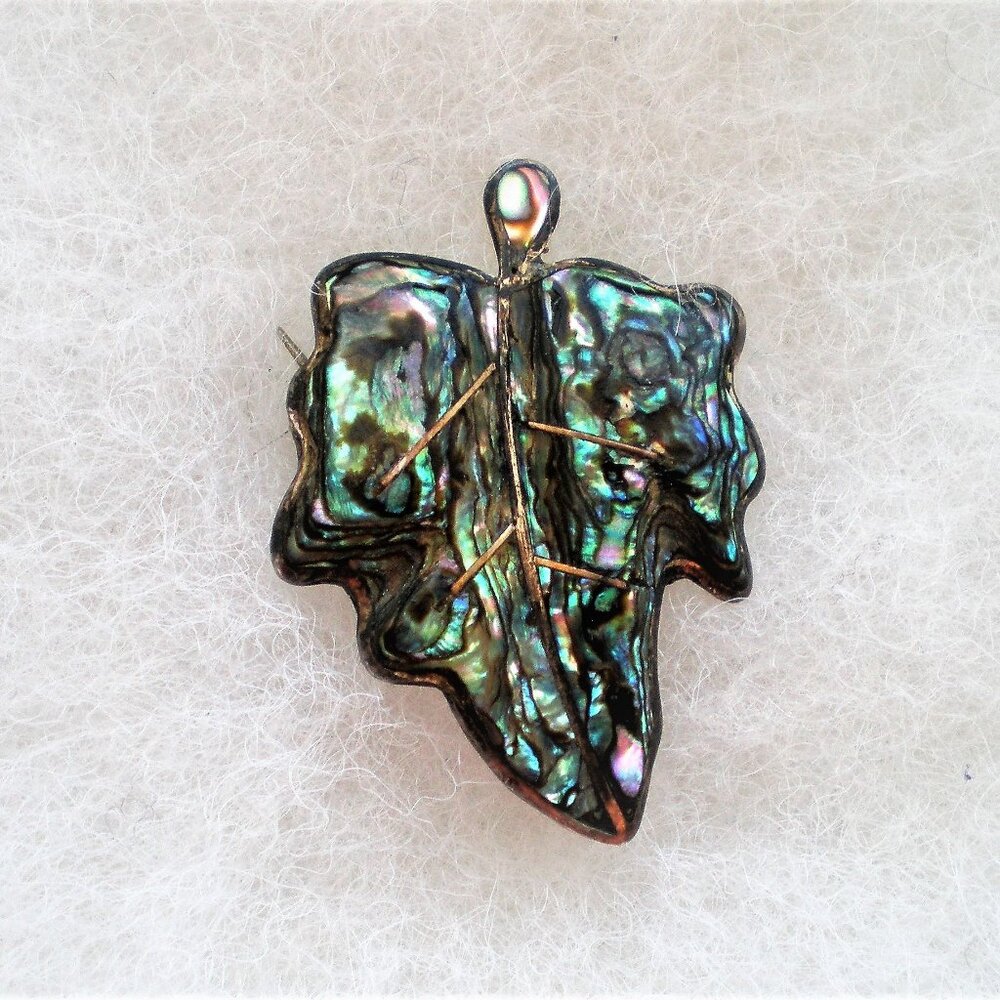 Vintage Taxco Mexico Sterling Silver 925 Hecho En Abalone Inlay Leaf Brooch Pin